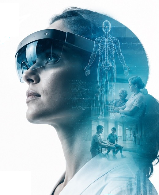 XR und AI im Gesundheitswesen – medizinische Fachperson mit XR-Brille